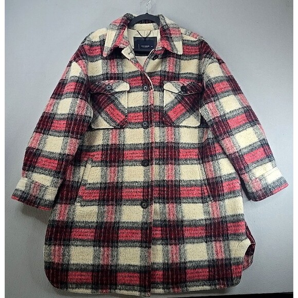 Lucky Brand Jackets & Blazers - Lucky Brand Plaid Oversized Shirt Jacket Women's XL Shacket Beige Lined Heavy